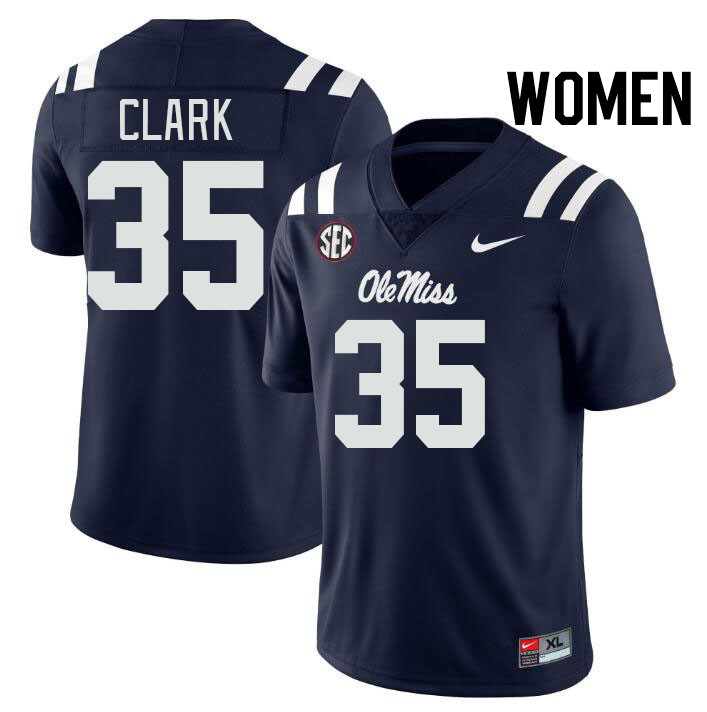 Women #35 Cam Clark Ole Miss Rebels College Football Jerseys Stitched-Navy